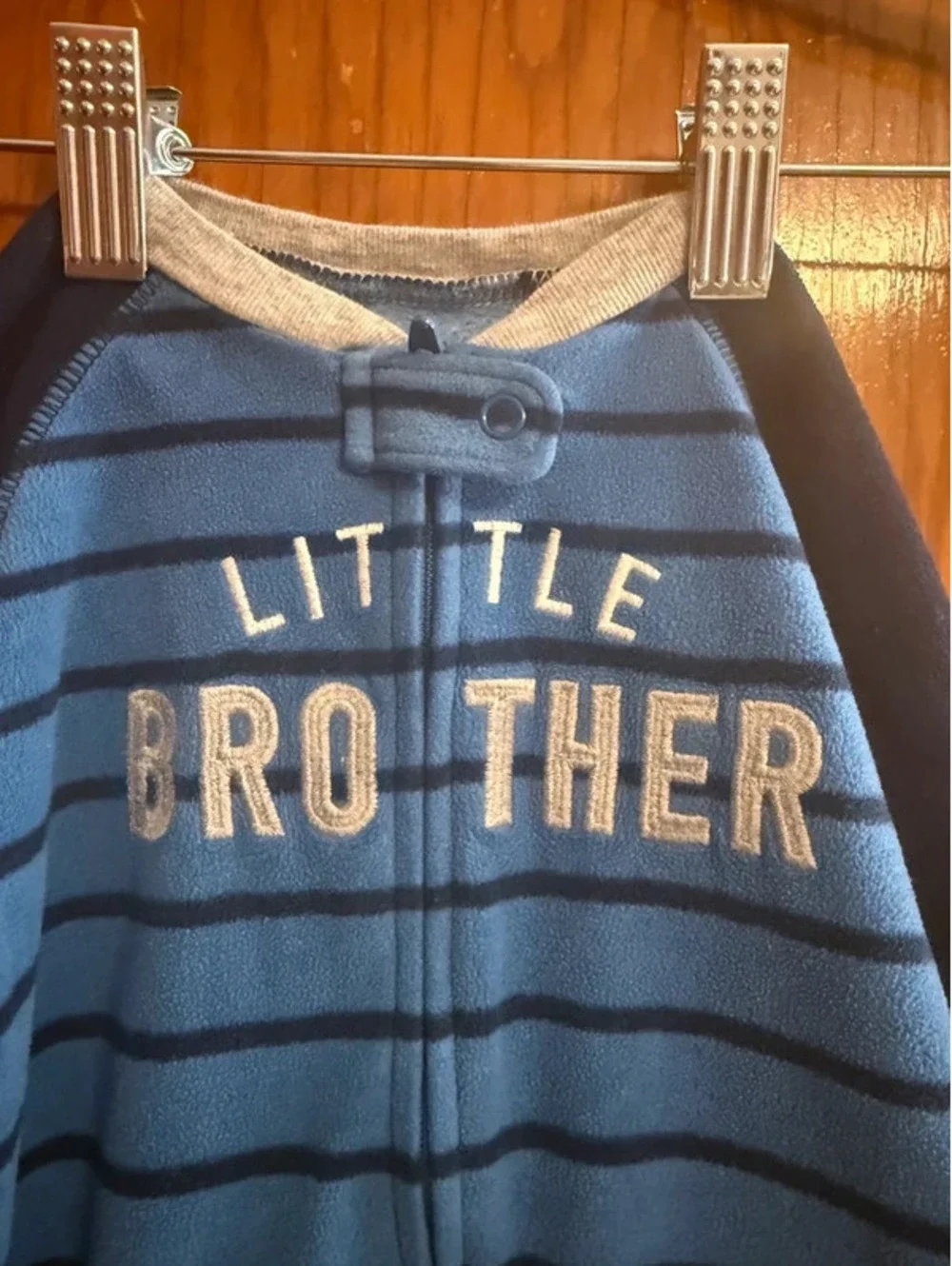 Carter’s Baby Fleece Sleeper 9M Little Brother Footed Pajamas Blue Striped Zip